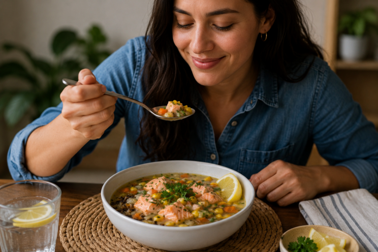 Arroz Silvestre con Estofado de Salmón